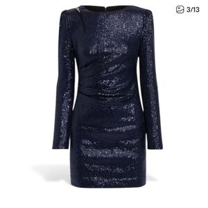 Rachel Zoe Juliette Cutout Sequin Mesh Mini Dress Navy Blue Long Sleeve Size 0